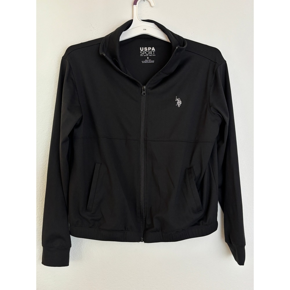 USPA Sport Mens Black Full Zip Track Jacket Mock Neck Small Athletic Workout